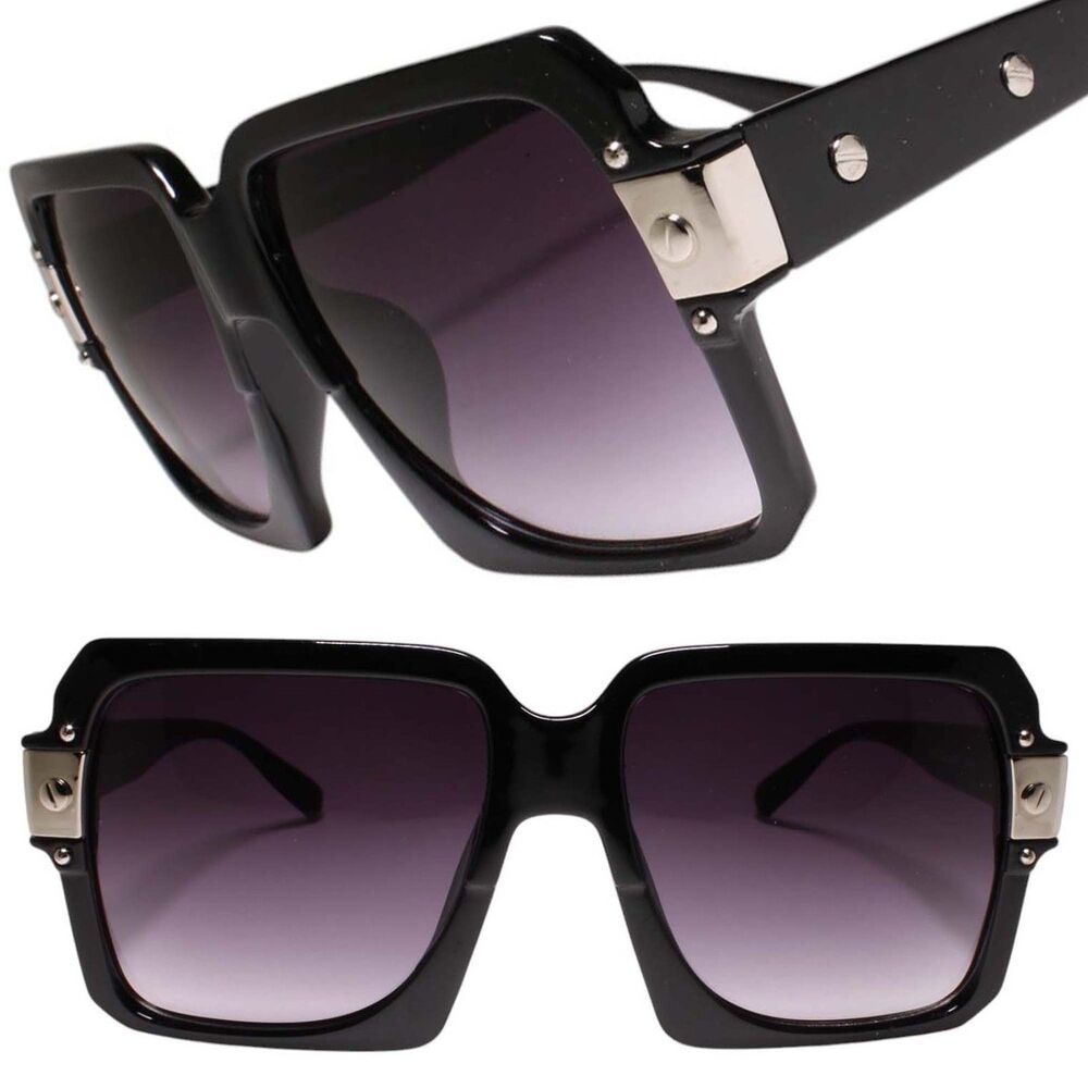 Classic 80s Vintage Gangster Hip Hop Rapper Style Sun Glasses Black Silver Frame